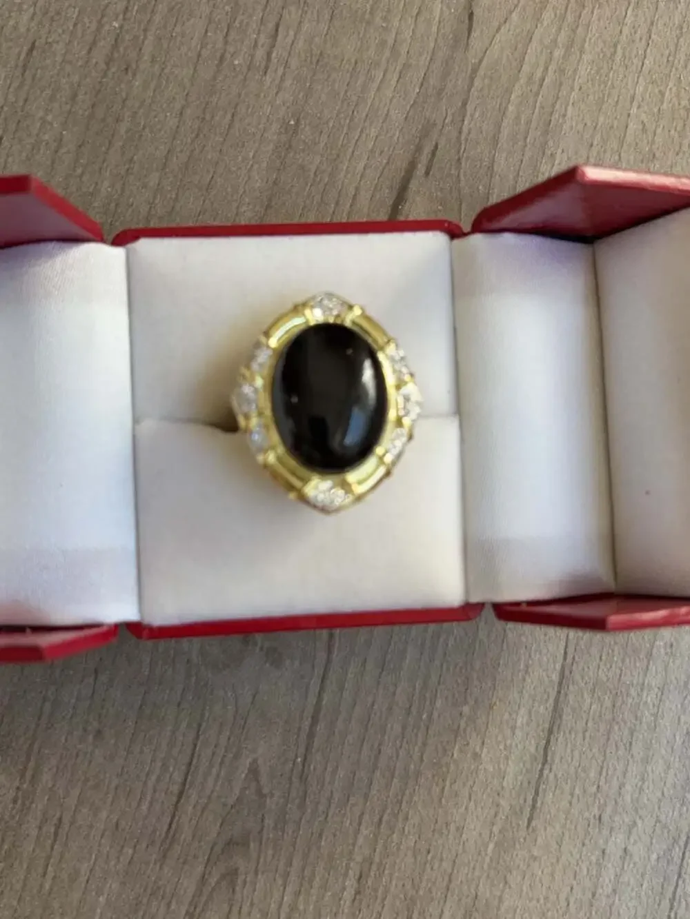 Vintage 14K Yellow Gold Oval Cabochon Black Onyx and Diamond Statement Cocktail